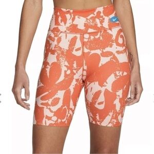Nike Women's One Luxe Icon Clash Mid-Rise Training Bike Shorts Orange XXL NWT